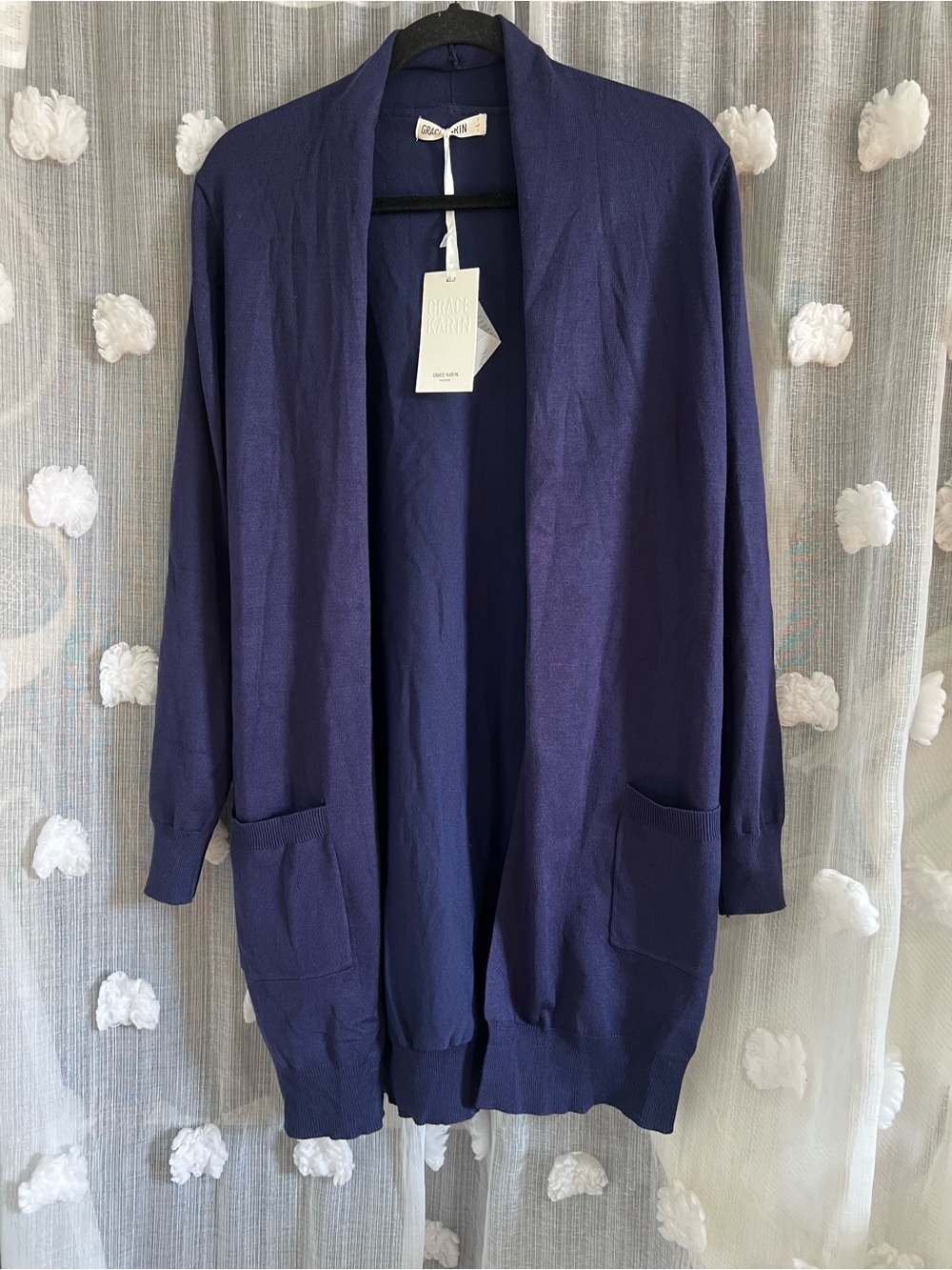 Grace Karin Deep blue Open-Front Knit Cardigan